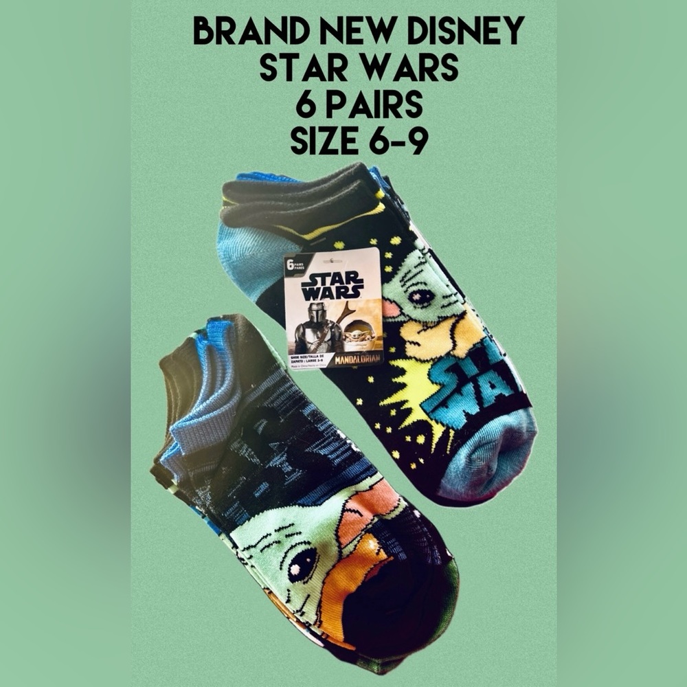 Disney Star Wars Mandalorian 6 Pairs of Socks Large 3-9 NWT